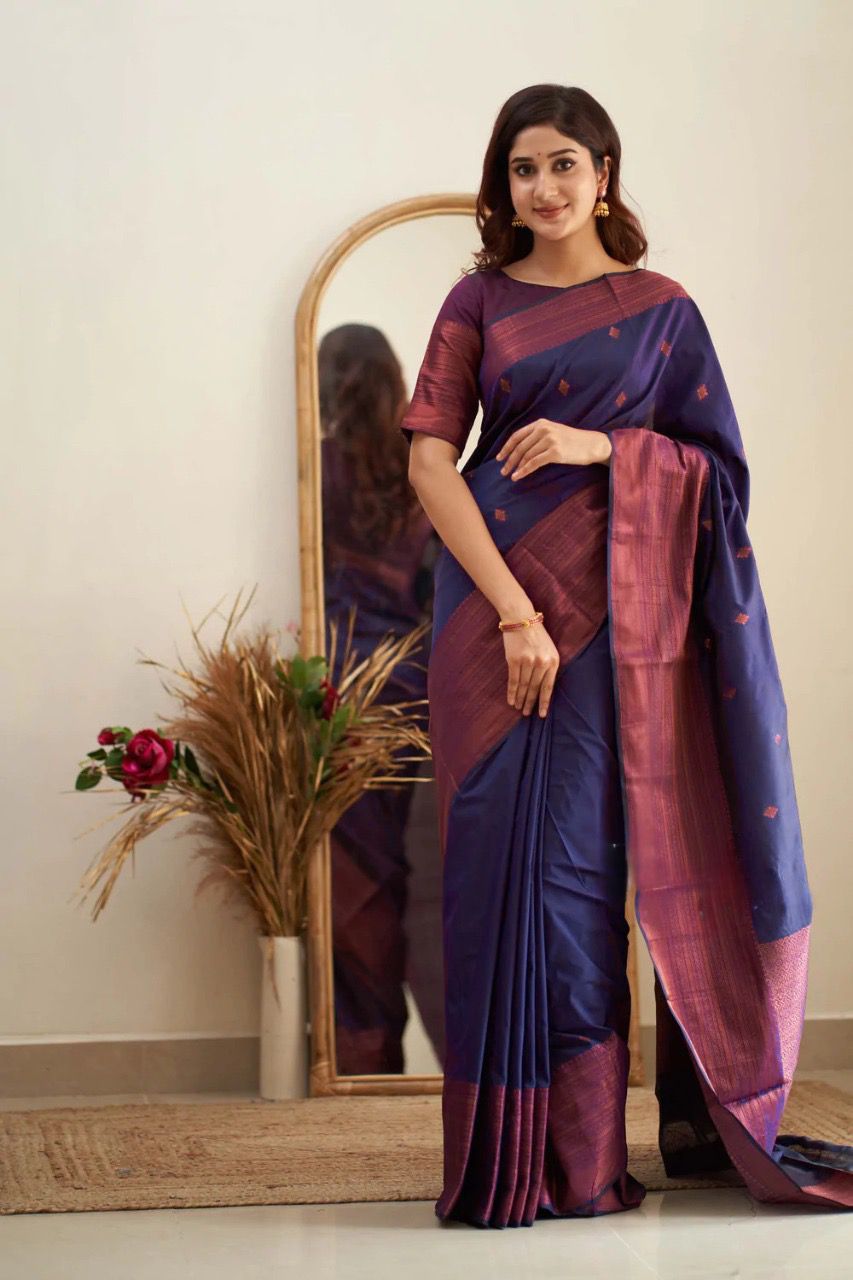 Groovy Navy Blue Soft Silk Saree With Scrumptious Blouse Piece Shriji Main image