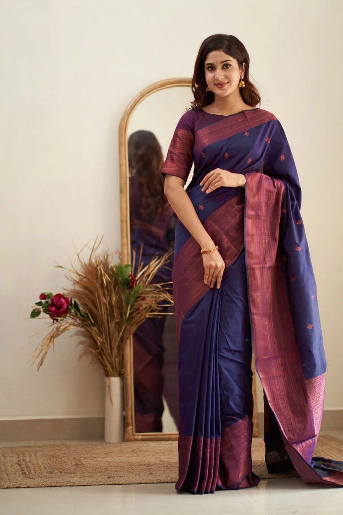 Groovy Navy Blue Soft Silk Saree With Scrumptious Blouse Piece Shriji