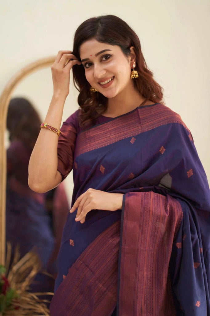 Groovy Navy Blue Soft Silk Saree With Scrumptious Blouse Piece Shriji