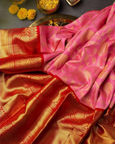 Gossamer Pink Soft Banarasi Silk Saree With Beautiful Blouse Piece Shriji