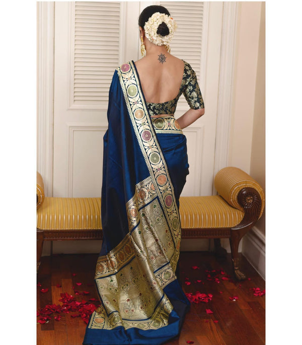 Ephemeral Navy Blue Soft Silk Saree With Gorgeous Blouse Piece Shriji