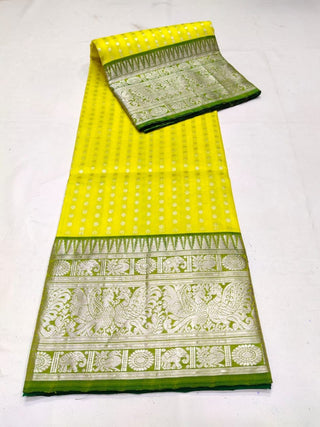 Energetic Lemon Soft Banarasi Silk Saree With Alluring Blouse Piece Shriji