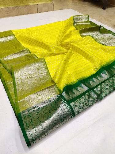 Energetic Lemon Soft Banarasi Silk Saree With Alluring Blouse Piece Shriji