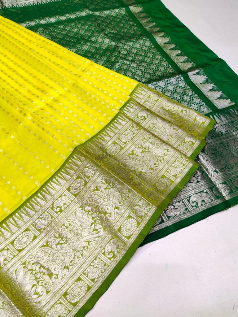 Energetic Lemon Soft Banarasi Silk Saree With Alluring Blouse Piece Shriji