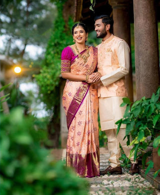 Felicitous Peach Soft Banarasi Silk Saree With Lovely Blouse Piece Shriji