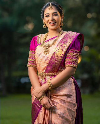 Felicitous Peach Soft Banarasi Silk Saree With Lovely Blouse Piece Shriji