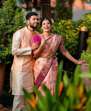 Felicitous Peach Soft Banarasi Silk Saree With Lovely Blouse Piece Shriji