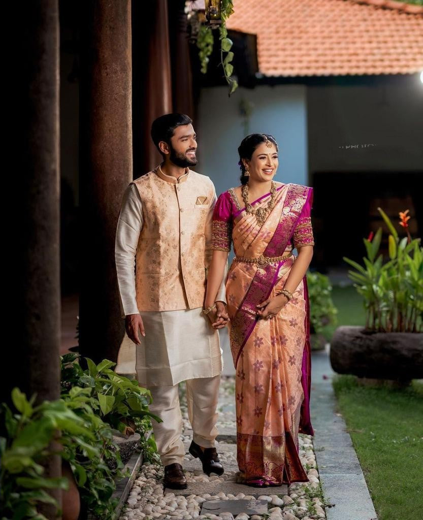Felicitous Peach Soft Banarasi Silk Saree With Lovely Blouse Piece Shriji