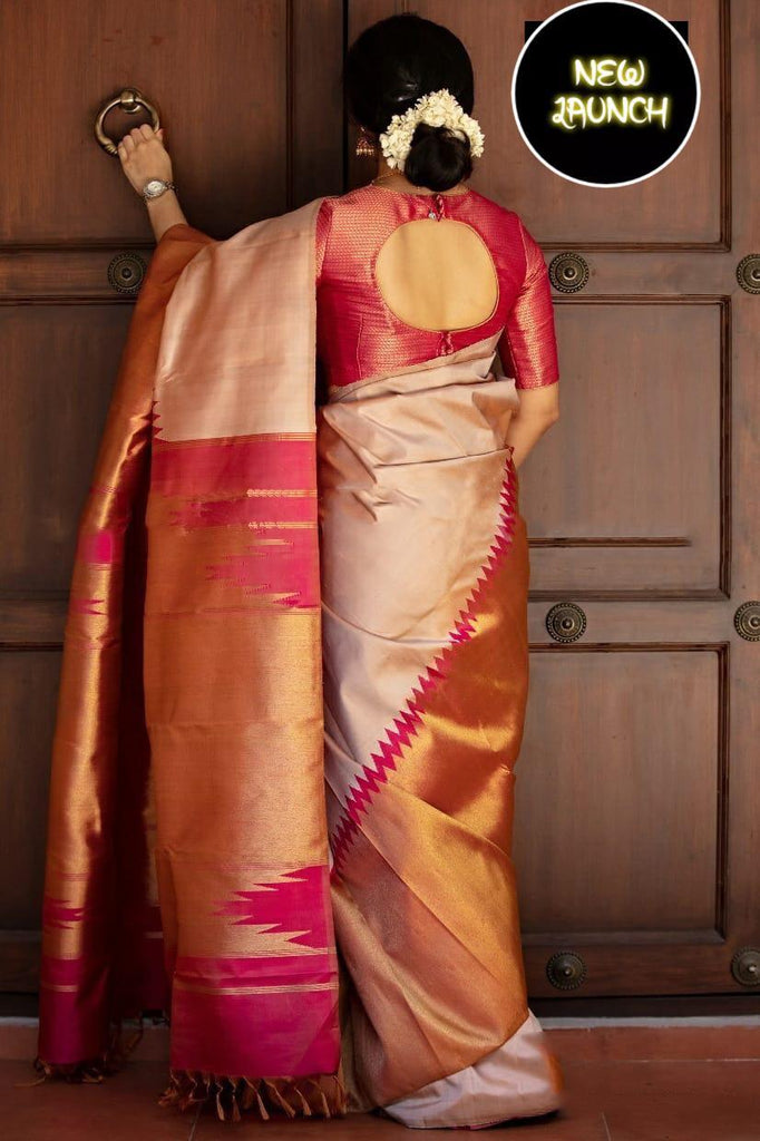 Splendorous Beige Soft Silk Saree With Snazzy Blouse Piece Shriji