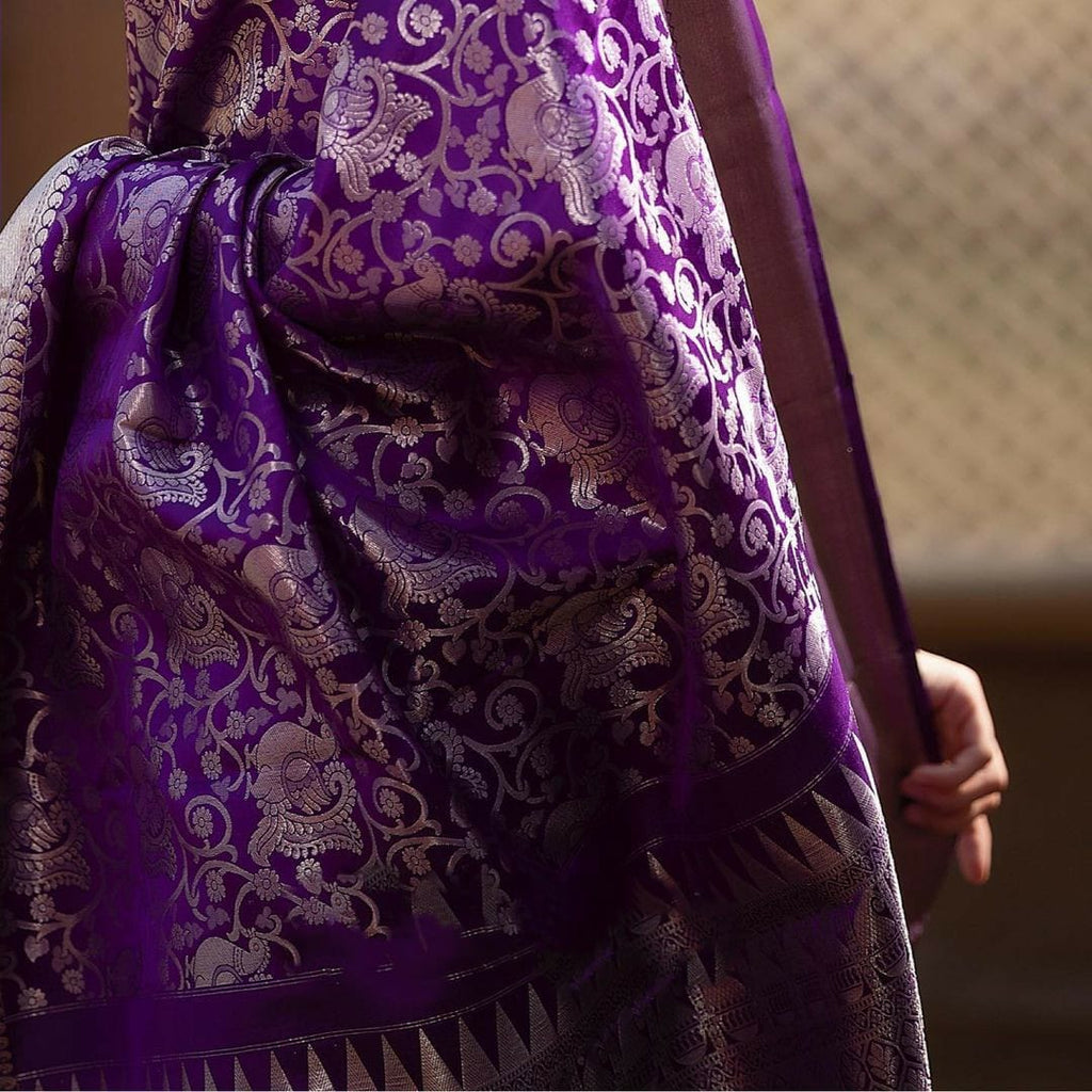 Snappy Purple Soft Banarasi Silk Saree With Supernal Blouse Piece Shriji