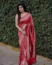 Load image into Gallery viewer, Lovely Red Soft Banarasi Silk Saree With Precious Blouse Piece Shriji