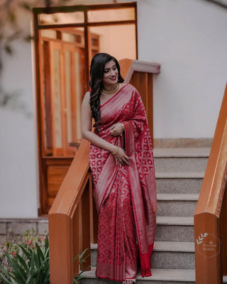 Lovely Red Soft Banarasi Silk Saree With Precious Blouse Piece Shriji