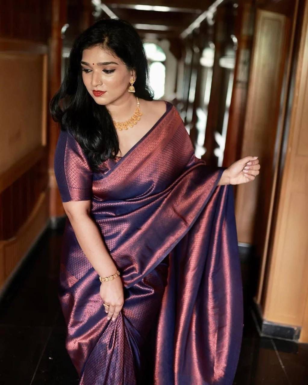 Amiable Navy Blue Soft Silk Saree With Divine Blouse Piece Shriji Main image