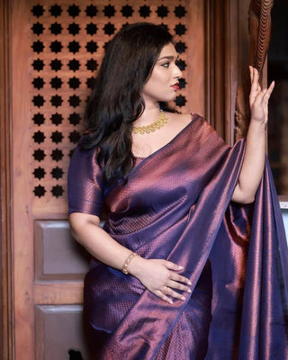 Amiable Navy Blue Soft Silk Saree With Divine Blouse Piece Shriji