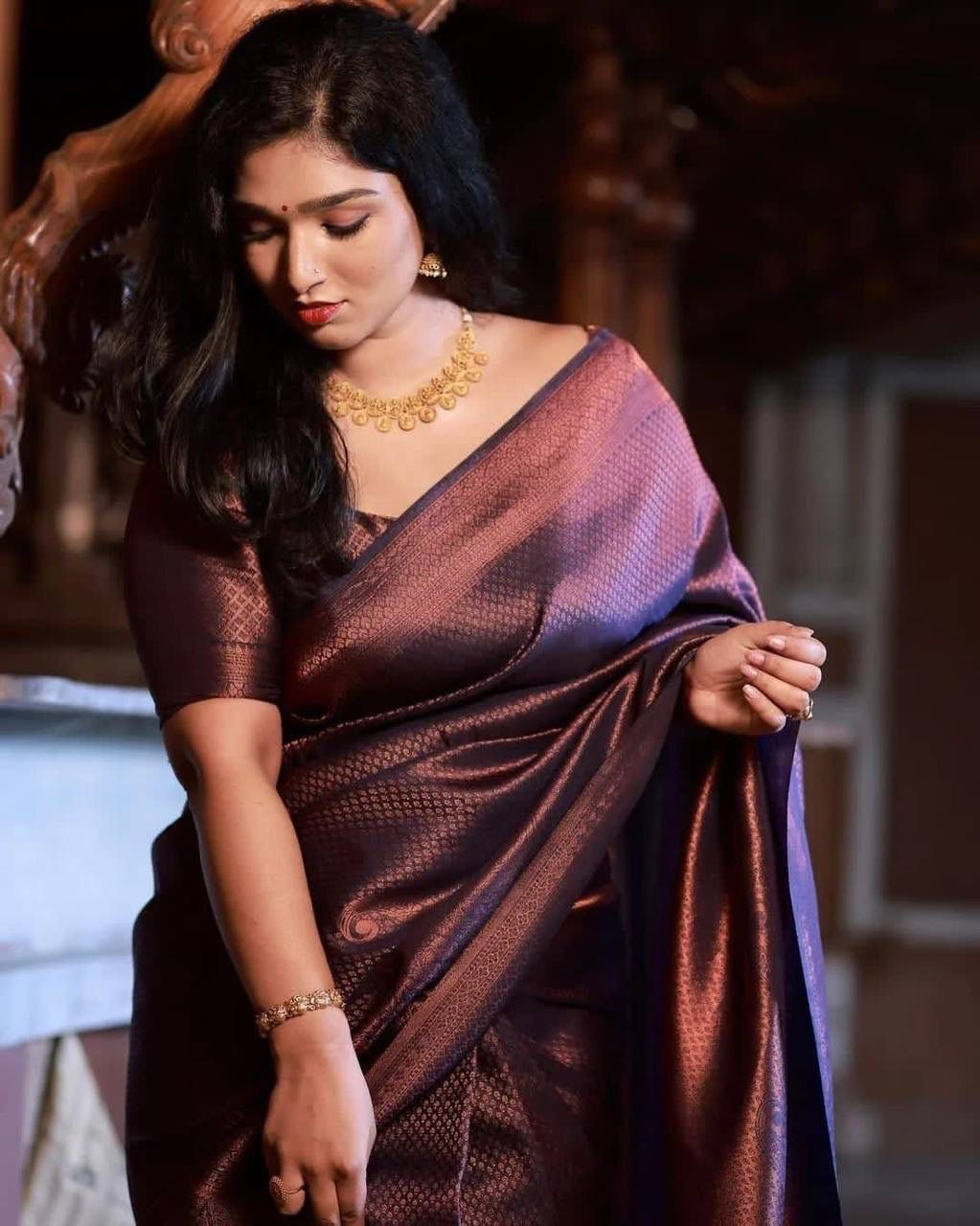 Amiable Navy Blue Soft Silk Saree With Divine Blouse Piece Shriji