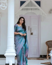 Load image into Gallery viewer, Effervescent Firozi Soft Silk Saree With Efflorescence Blouse Piece Shriji