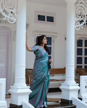 Load image into Gallery viewer, Effervescent Firozi Soft Silk Saree With Efflorescence Blouse Piece Shriji