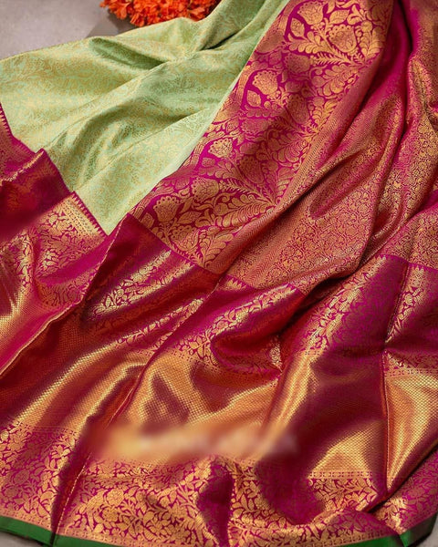 Comely Pista Soft Banarasi Silk Saree With Surpassing Blouse Piece Shriji Main image