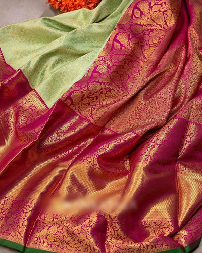 Comely Pista Soft Banarasi Silk Saree With Surpassing Blouse Piece Shriji