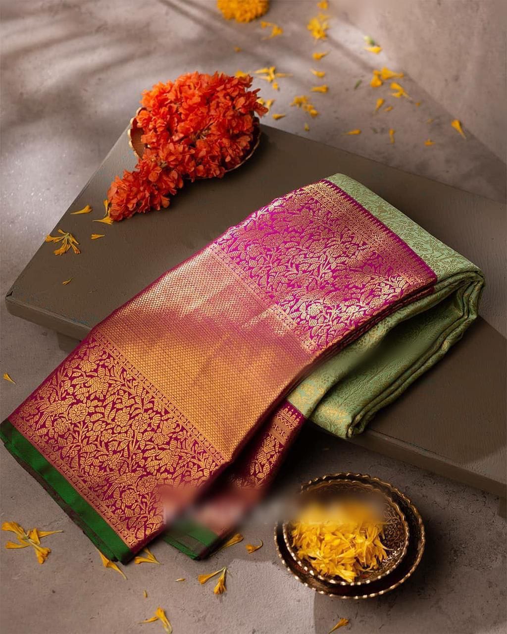 Comely Pista Soft Banarasi Silk Saree With Surpassing Blouse Piece Shriji