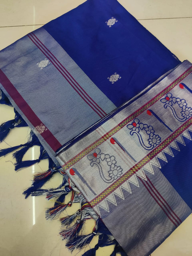 Sumptuous Blue Paithani Silk Saree With Flattering Blouse Piece Shriji