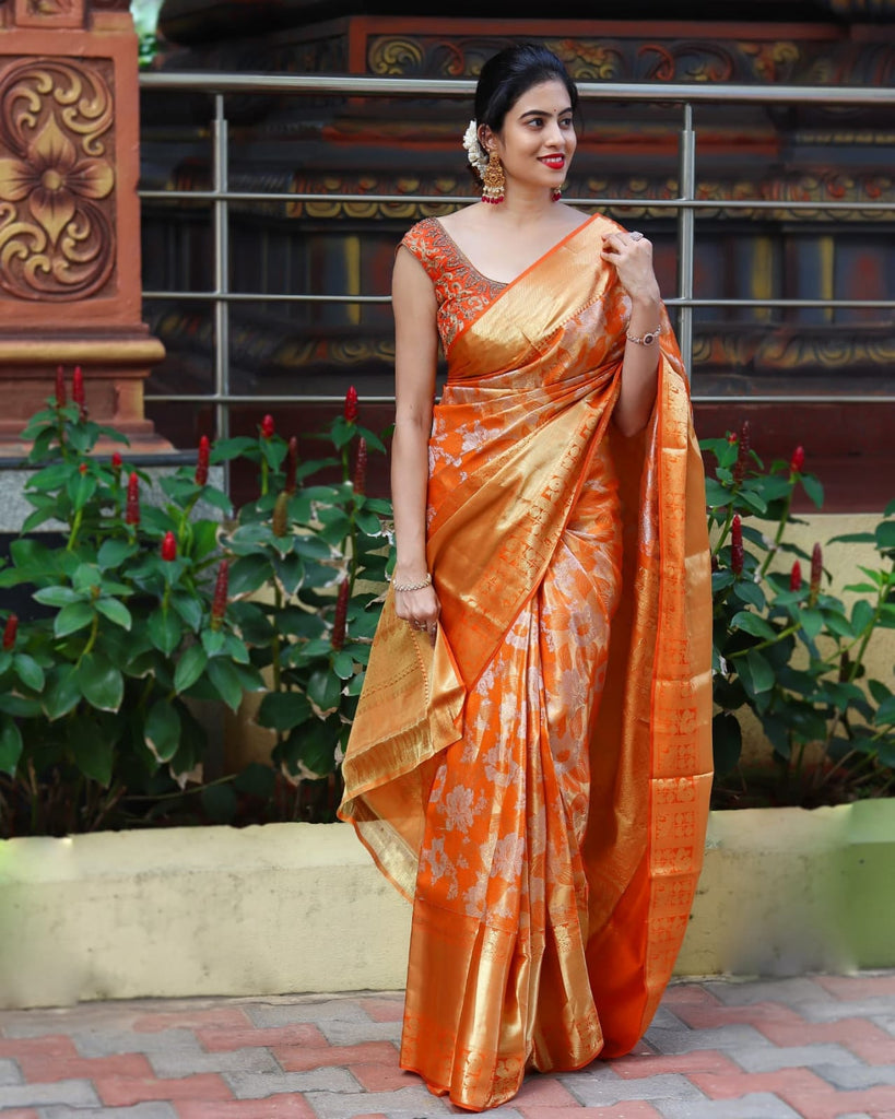 Felicitous Orange Soft Banarasi Silk Saree With Enchanting Blouse Piece Shriji