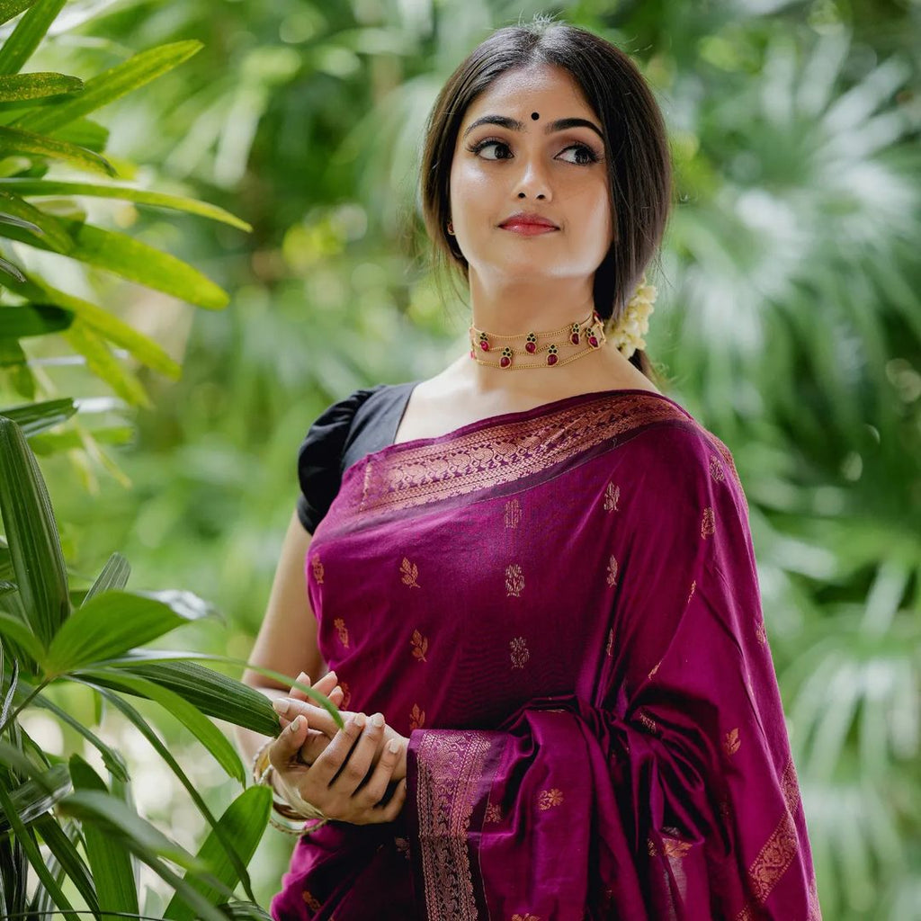 Lovely Purple Soft Silk Saree With Angelic Blouse Piece Shriji