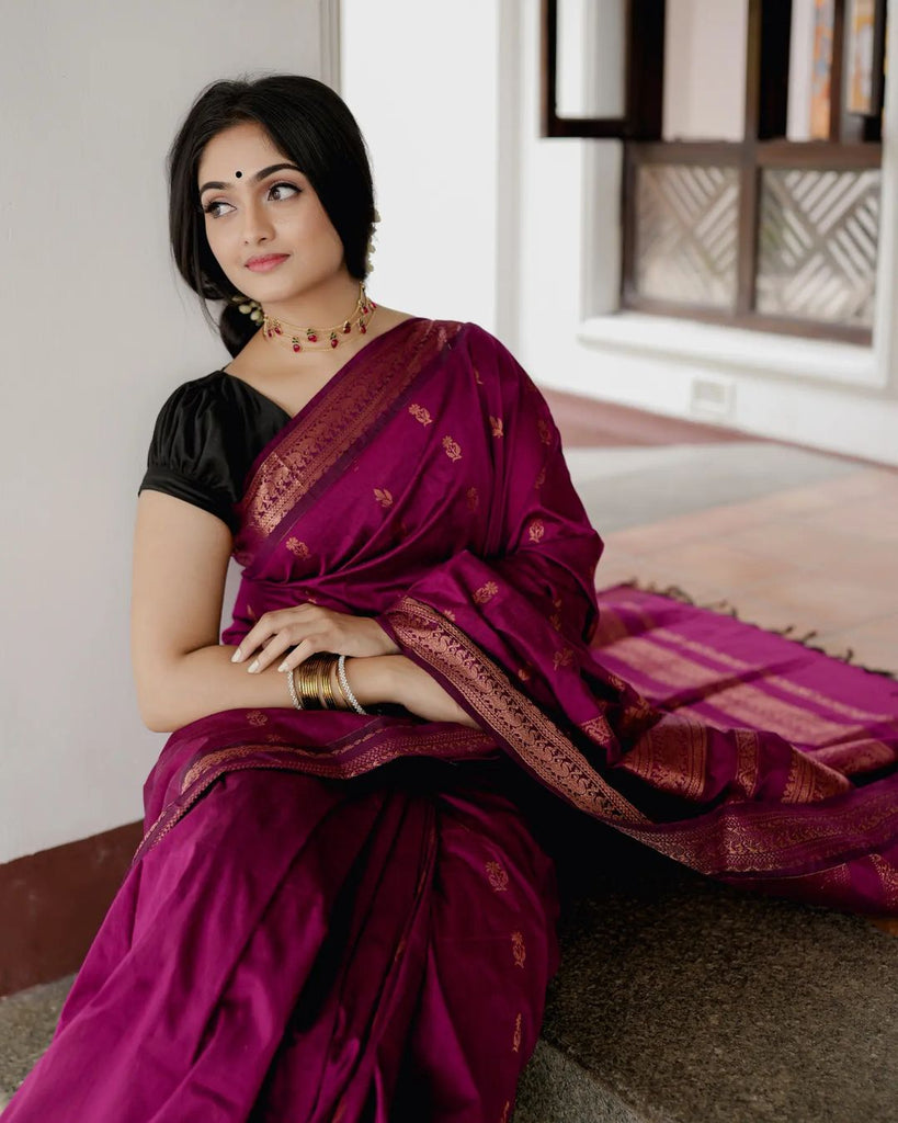 Lovely Purple Soft Silk Saree With Angelic Blouse Piece Shriji