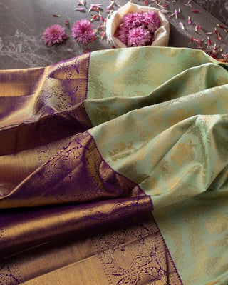 Staggering Sea Green Soft Banarasi Silk Saree With Divine Blouse Piece Shriji