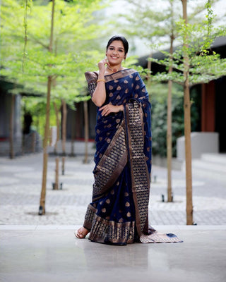 Dalliance Navy Blue Soft Banarasi Silk Saree With Glowing Blouse Piece Shriji