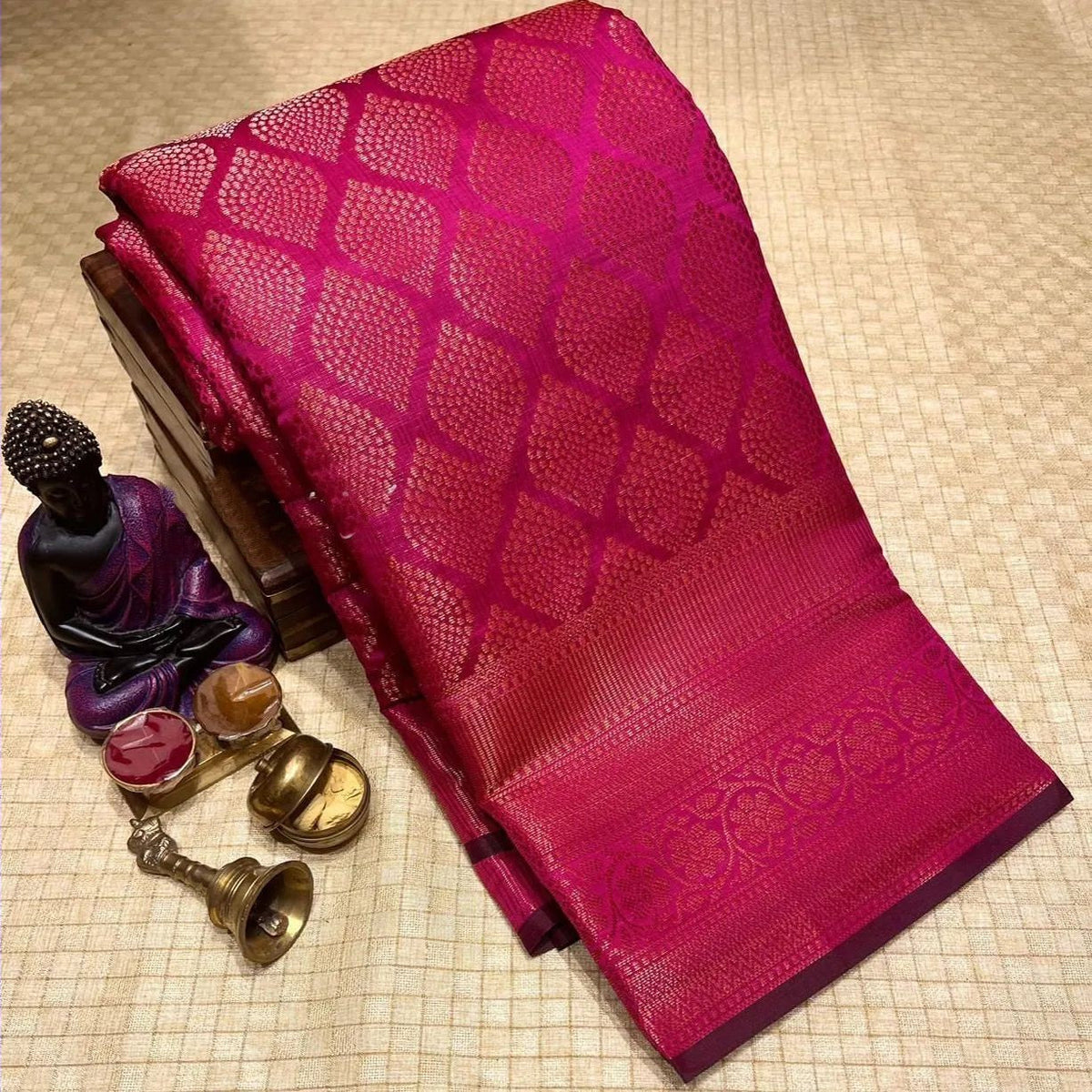 Susurrous Dark Pink Soft Silk Saree With Fantabulous Blouse Piece Shriji Main image