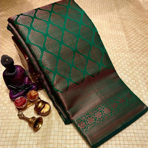 Imaginative Green Soft Silk Saree With Prodigal Blouse Piece Shriji Main image
