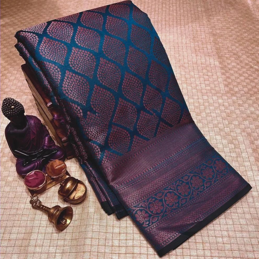 Felicitous Navy Blue Soft Silk Saree With Symmetrical Blouse Piece Shriji