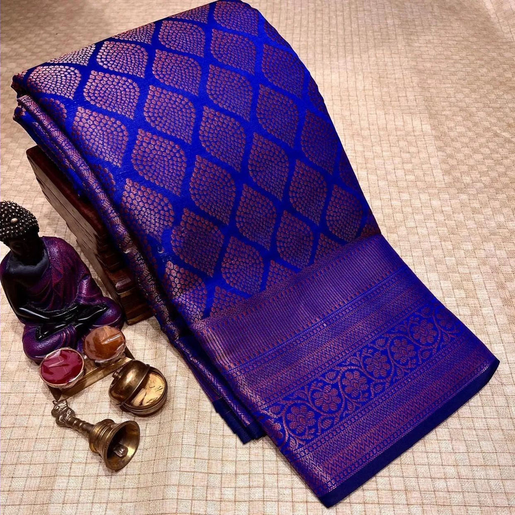 Lissome Royal Blue Soft Silk Saree With Sumptuous Blouse Piece Shriji