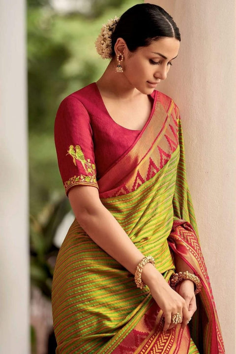 Lissome Mehndi Soft Silk Saree With Classic Blouse Piece Shriji Main image