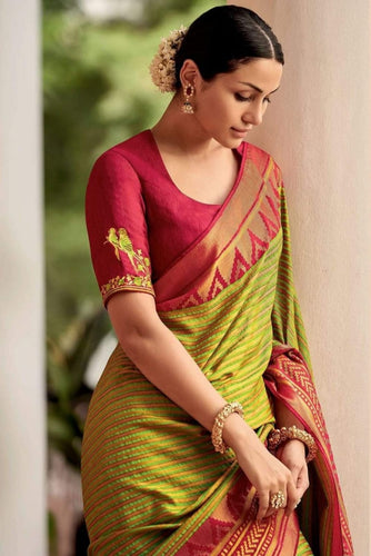 Lissome Mehndi Soft Silk Saree With Classic Blouse Piece Shriji