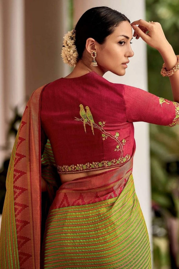 Lissome Mehndi Soft Silk Saree With Classic Blouse Piece Shriji