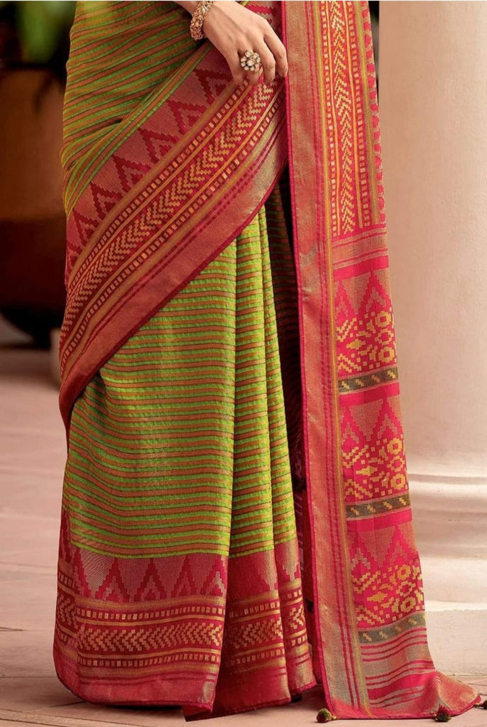 Lissome Mehndi Soft Silk Saree With Classic Blouse Piece Shriji