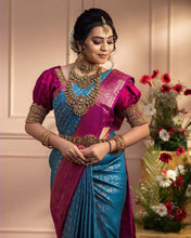 Load image into Gallery viewer, Desiring Firozi Soft Banarasi Silk Saree With Imaginative Blouse Piece Shriji