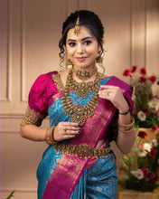 Load image into Gallery viewer, Desiring Firozi Soft Banarasi Silk Saree With Imaginative Blouse Piece Shriji