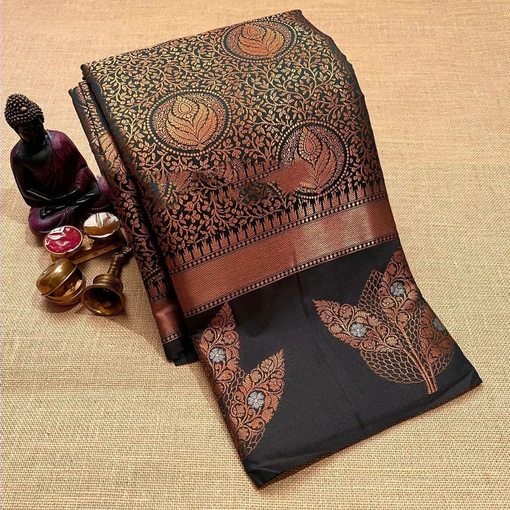 Staring Black Soft Silk Saree With Murmurous Blouse Piece Shriji