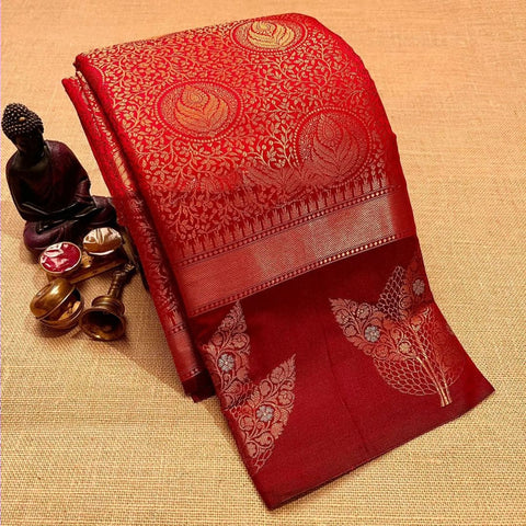 Extraordinary Red Soft Silk Saree With Murmurous Blouse Piece Shriji Main image