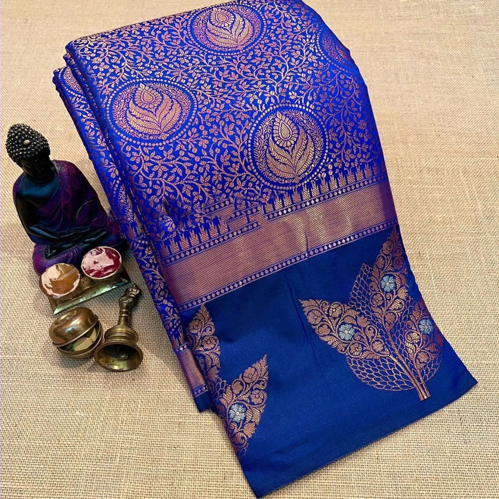 Adorning Royal Blue Soft Silk Saree With Murmurous Blouse Piece Shriji