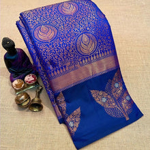 Load image into Gallery viewer, Adorning Royal Blue Soft Silk Saree With Murmurous Blouse Piece Shriji