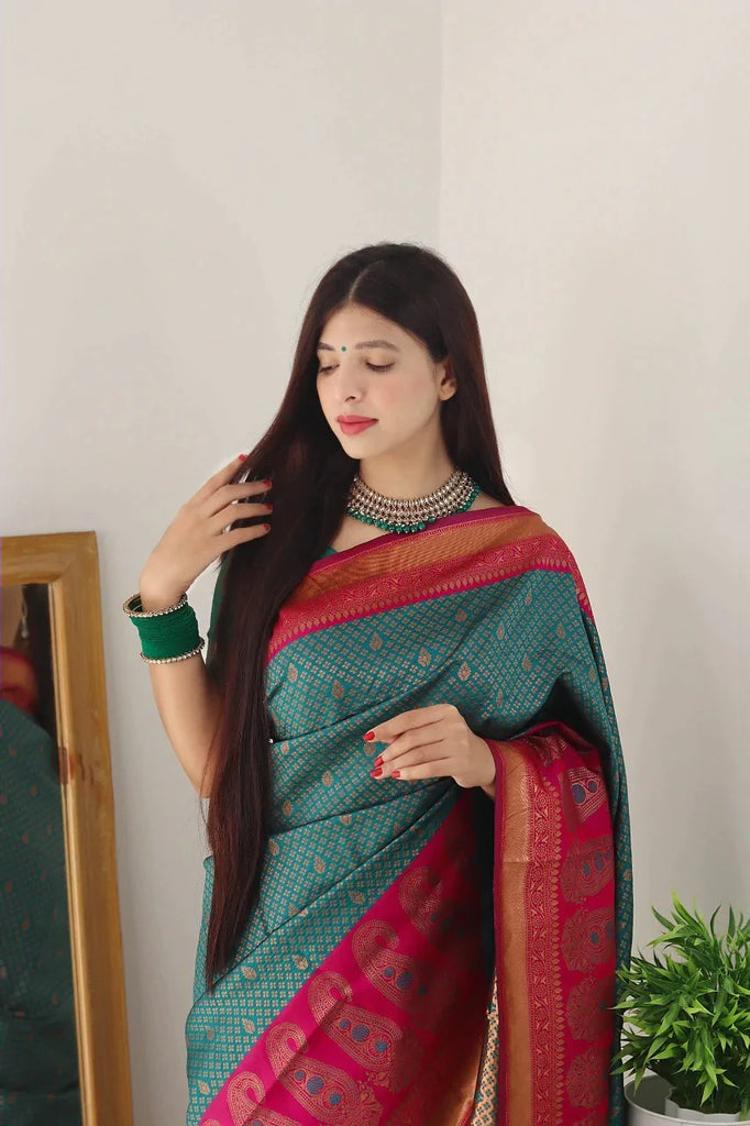 Jazzy Rama Soft Silk Saree With Luxuriant Blouse Piece Shriji