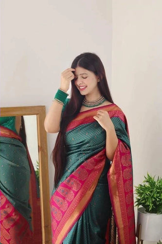 Jazzy Rama Soft Silk Saree With Luxuriant Blouse Piece Shriji