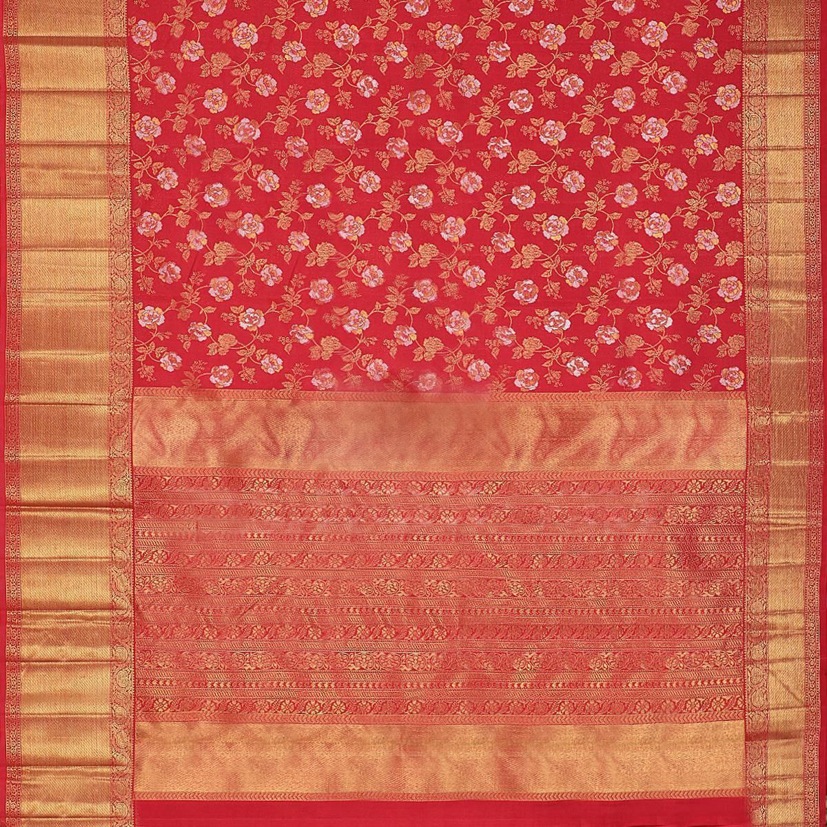 Tremendous Red Soft Banarasi Silk Saree With Stunner Blouse Piece Shriji