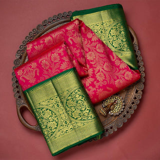 Innovative Dark Pink Soft Banarasi Silk Saree With Demesne Two Blouse Piece Shriji