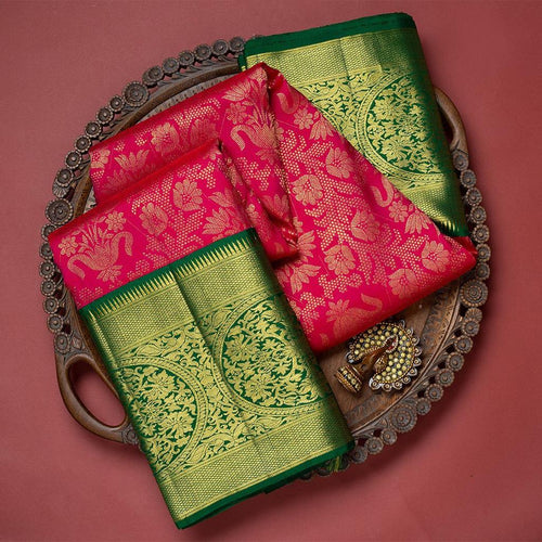 Innovative Dark Pink Soft Banarasi Silk Saree With Demesne Two Blouse Piece Shriji