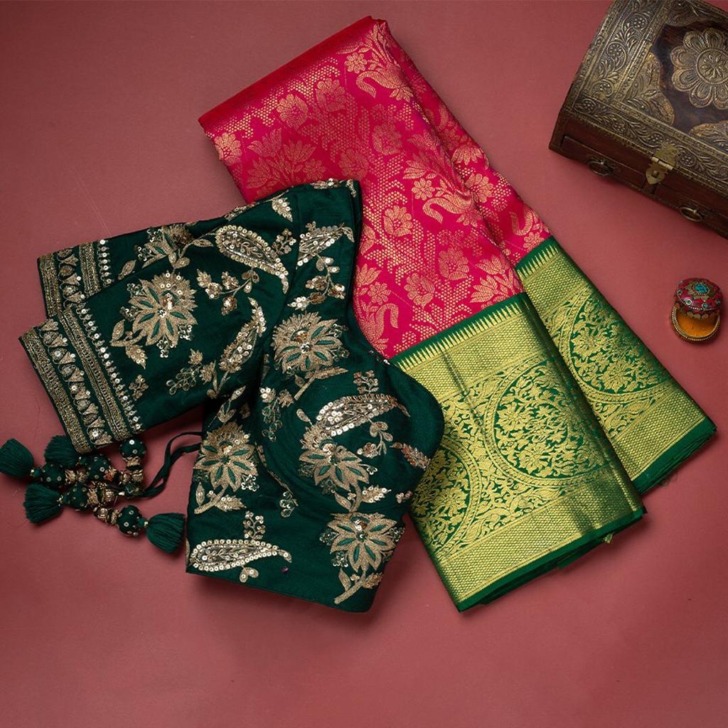 Innovative Dark Pink Soft Banarasi Silk Saree With Demesne Two Blouse Piece Shriji Main image